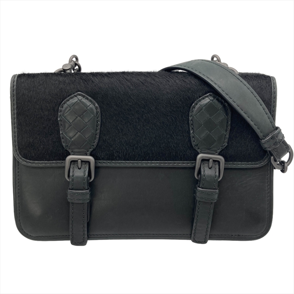 Bottega Veneta Intrecciato Shoulder Bag, Leather, Black, Black Hardware